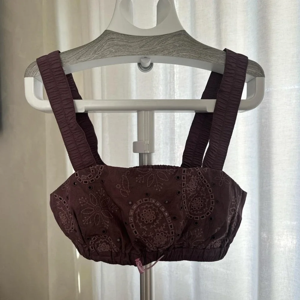NWOT Free People Nylon Eyelet Embroidered Lilac Purple Athletic Sports Bra - Picture 4 of 8